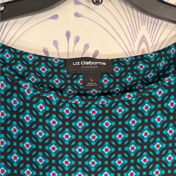 Liz Claiborne Blue Wrap Tie Front Dress 3/4 Cuffed Sleeves Women’s size Large - Picture 4 of 6